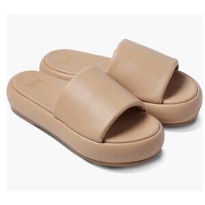 Beek Trumpeter Beach Tan Leather Platform Slide Comfort Women Sandals Sz 9 NIB